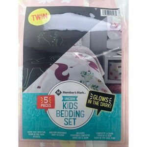Member's Mark Unicorn Kids Bedding Set Twin 5 Piece Glow in the Dark Pink New